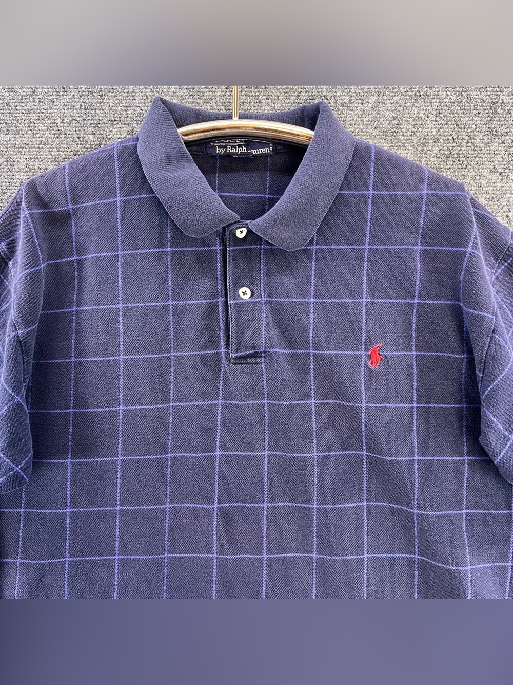 Vintage Polo Ralph Lauren 1/4 Button Polo Shirt Size Large Blue Windowpane Check